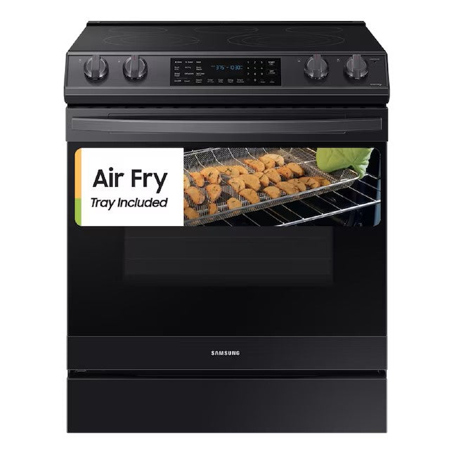 OPEN BOX Samsung 30 in Smooth Surface 5 Elements 6.3-cu ft Self-Cleaning Air Fry Convection Oven Slide-in Smart Electric Range