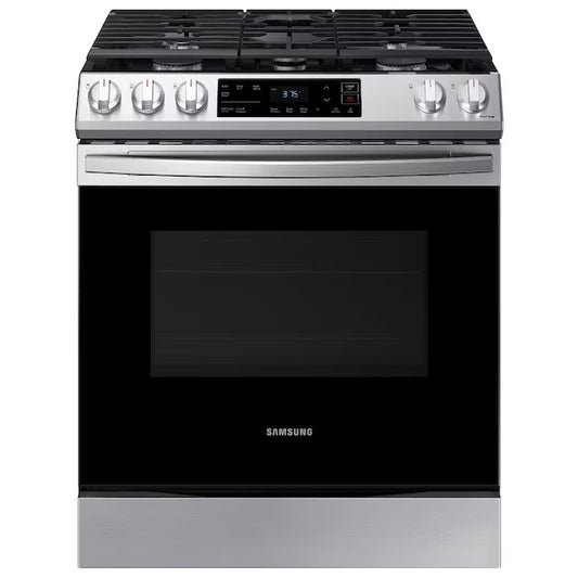 OPEN BOX Samsung 30 in 5 Burners 6 cu ft Self-cleaning Slide-in Smart Natural Gas Range