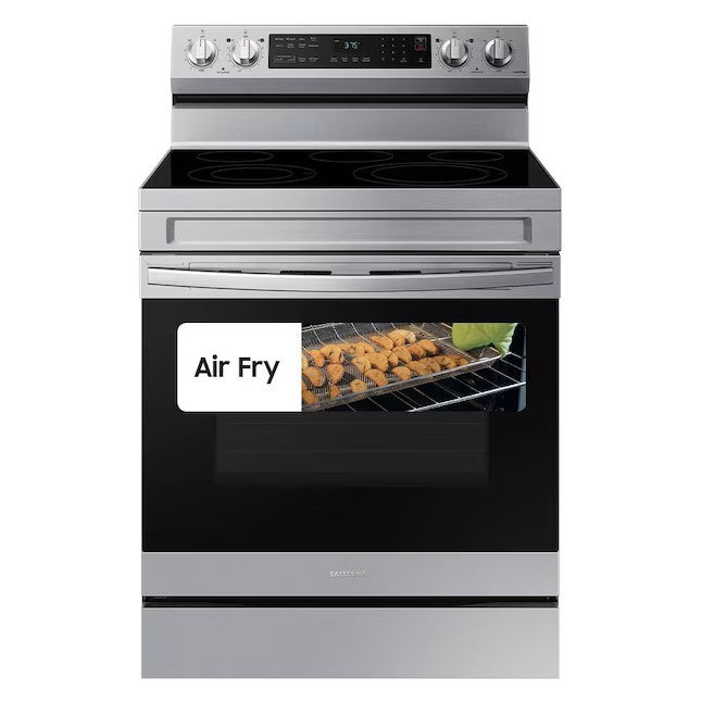 OPEN BOX Samsung 30 in Smooth Surface 5 Elements 6.3-cu ft Self and Steam Cleaning Air Fry Convection Oven Freestanding Smart Electric Range