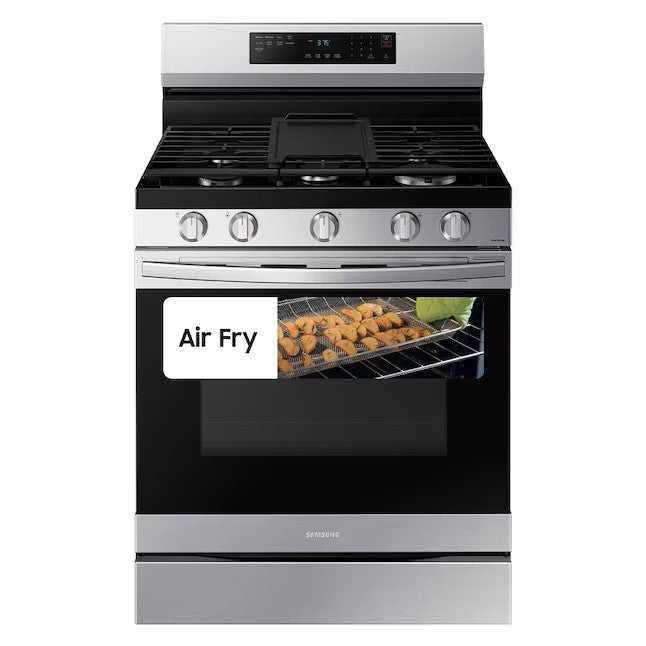 OPEN BOX Samsung 30 in 5 Burners 6 cu ft Self-cleaning Air Fry Convection Oven Freestanding Smart Natural Gas Range