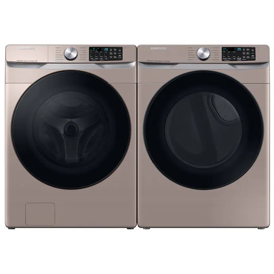 OPEN BOX Samsung Smart Front Load Stackable Washer & Electric Dryer in Champagne