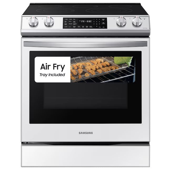 OPEN BOX Samsung 30 in Smooth Surface 5 Elements 6.3-cu ft Self-Cleaning Air Fry Convection Oven Slide-in Smart Electric Range
