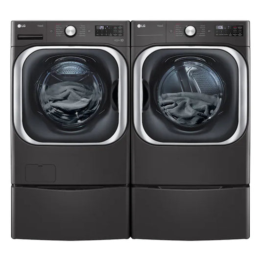 OPEN BOX LG TurboWash Stackable Steam Cycle Front-Load Black Steel Washer & Dryer