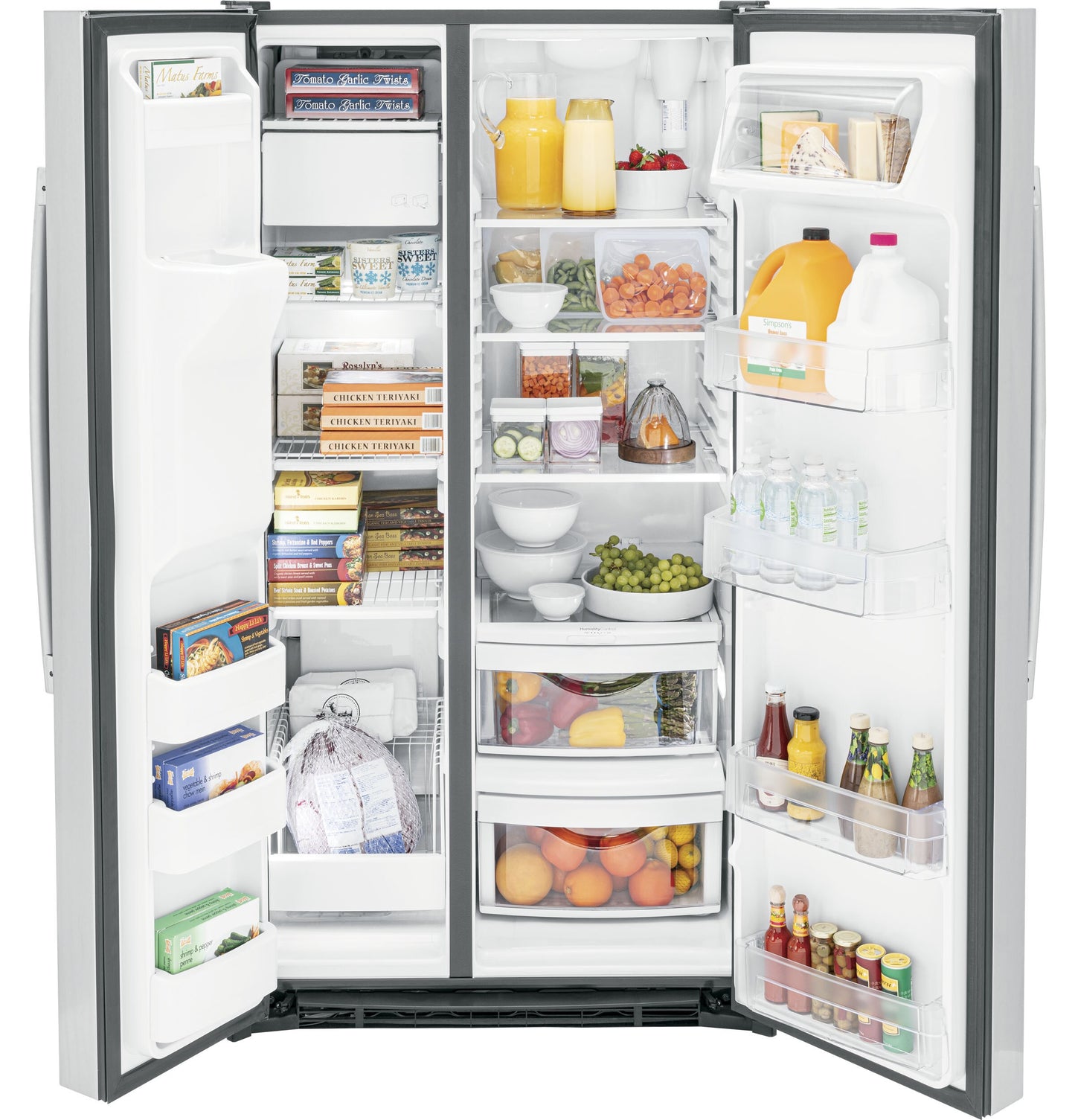 OPEN BOX GE Side-by-Side 25.3-cu ft Refrigerator & 30-in Self-Cleaning Electric Range in Stainless Steel