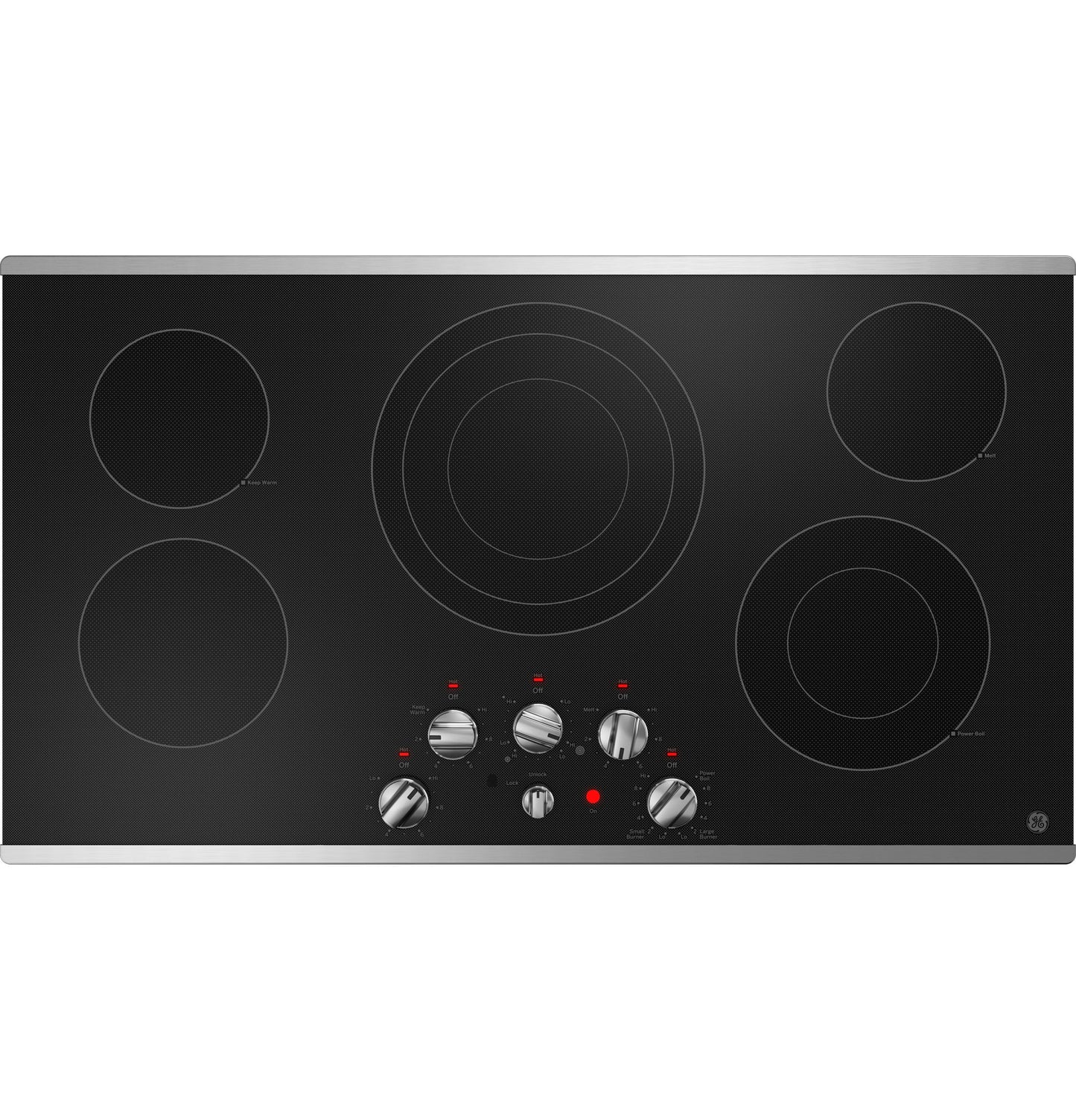 OPEN BOX GE 36-in 5 Element Electric Cooktop and 30-in Smart Single Wall Oven paired with 1.7 Cu Ft Over-the-Range Microwave Suite in Stainless Steel