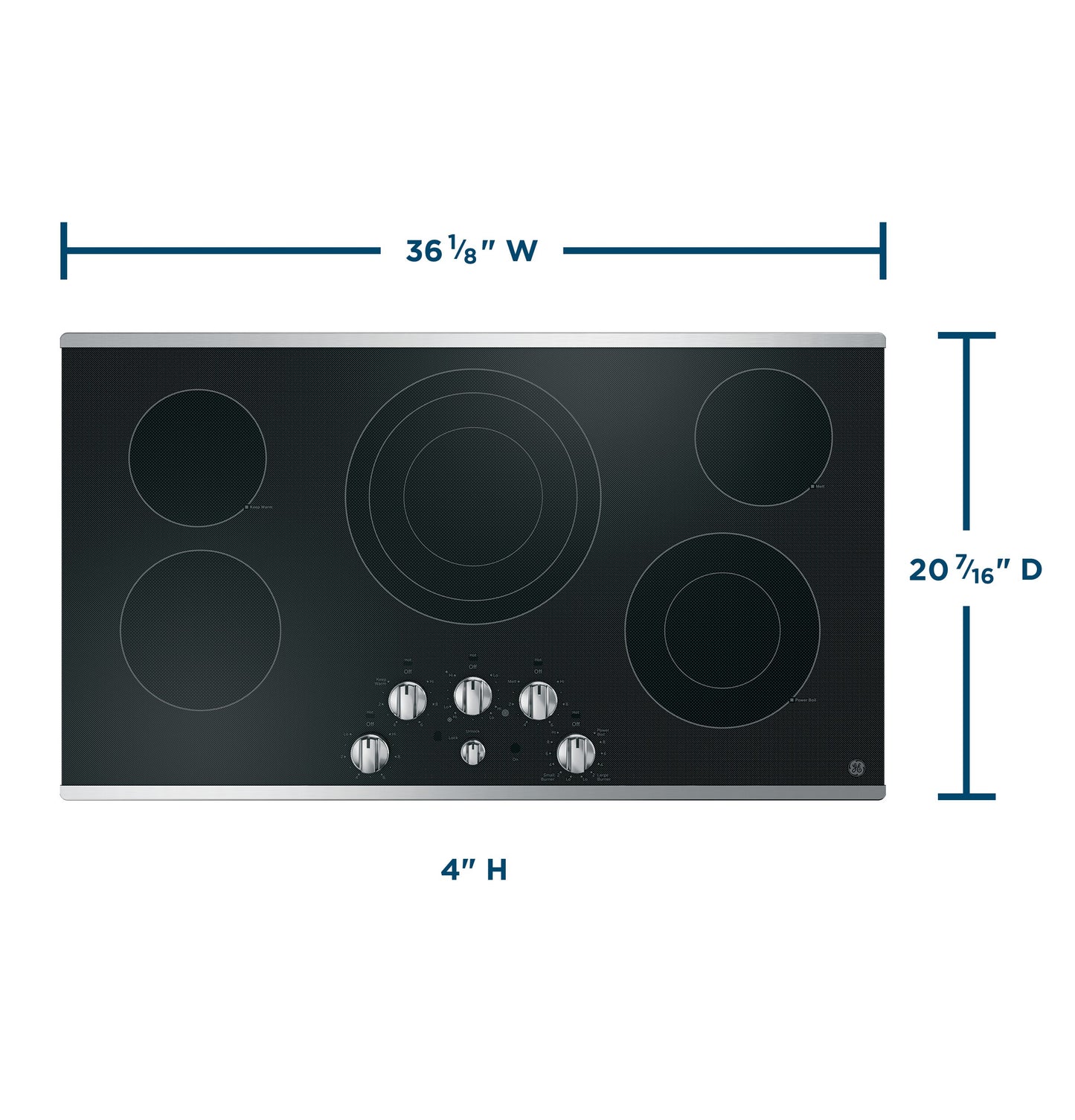 OPEN BOX GE 36-in 5 Element Electric Cooktop and 30-in Smart Double Wall Oven paired with 1.7 Cu Ft Over-the-Range Microwave Suite in Stainless Steel