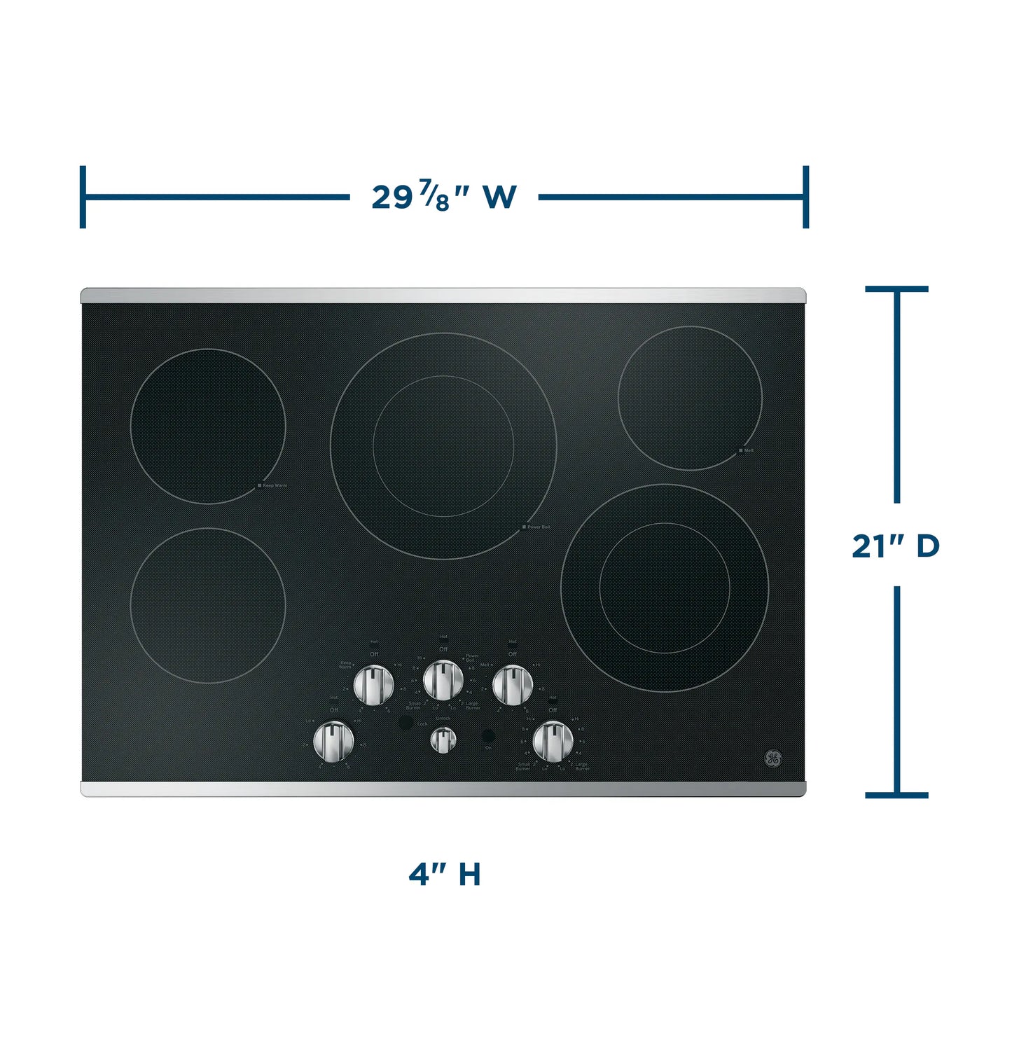 OPEN BOX GE 30-in 5 Element Electric Cooktop and 30-in Smart Double Wall Oven paired with 1.7 Cu Ft Over-the-Range Microwave Suite in Stainless Steel