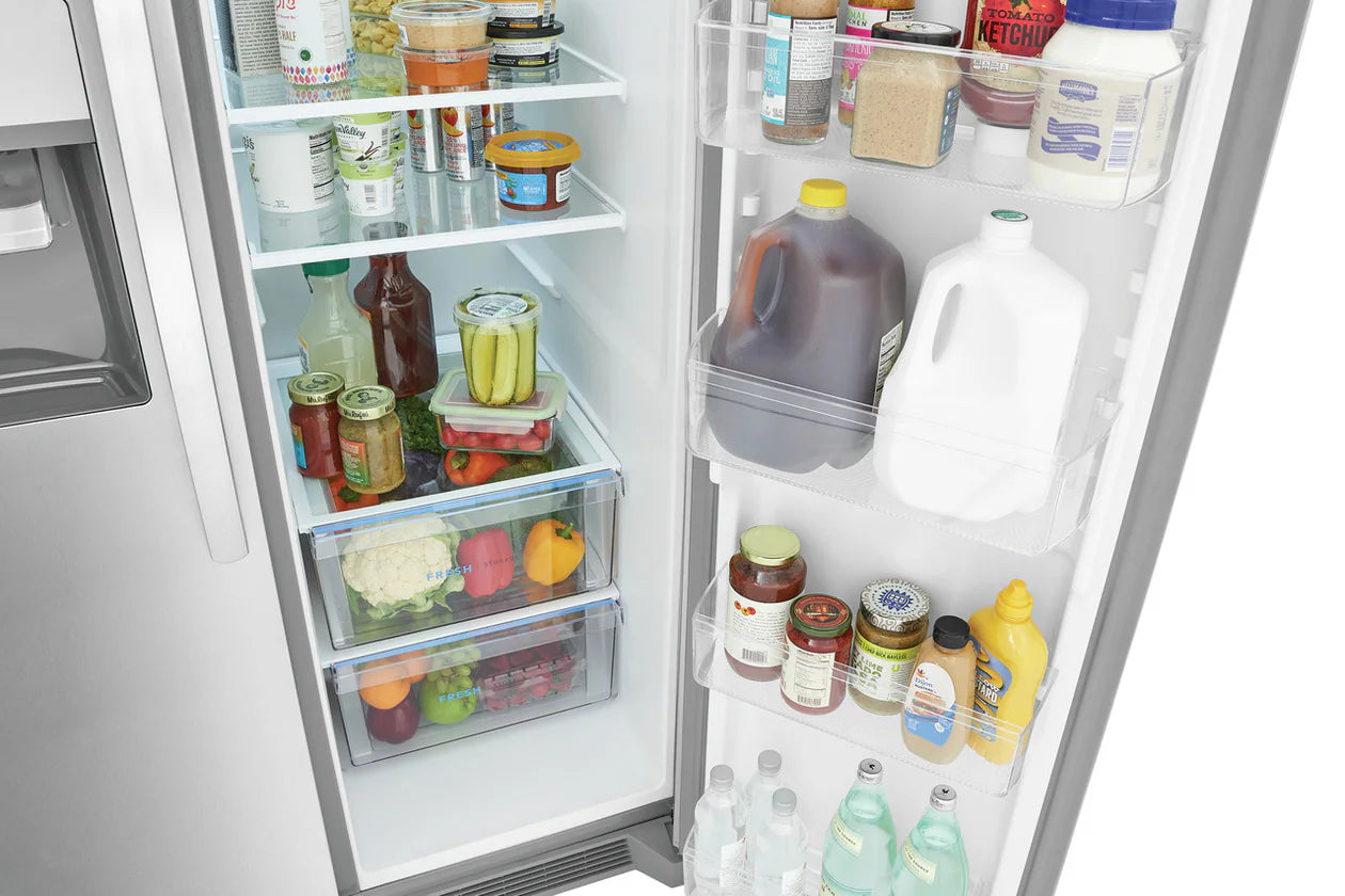 FRSS26L3AF Frigidaire 25.6-cu ft Side-by-Side Refrigerator with Ice Maker, Water and Ice Dispenser (Fingerprint Resistant Stainless Steel) ENERGY STAR