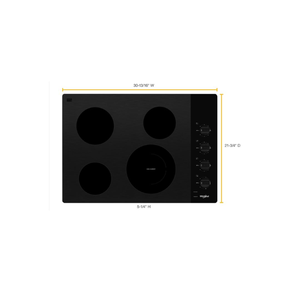 whirlpool 30-inch Electric Ceramic Glass Cooktop with Dual Radiant Element