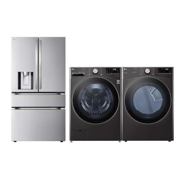 LG Standard-Depth 28.6-cu ft 4 -Door Smart Compatible French Door Refrigerator with Dual Ice Maker with Water and Ice Dispenser +LG WM4000HA-DLEX4000 WASHER DRYER SET