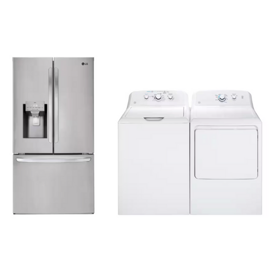 model  LRFS28XBS LG Standard-Depth 27.7-cu ft 3 -Door Smart Compatible French Door Refrigerator +GE GTW325ASWWW & GTX 325ASWW WASHER DRYER SET