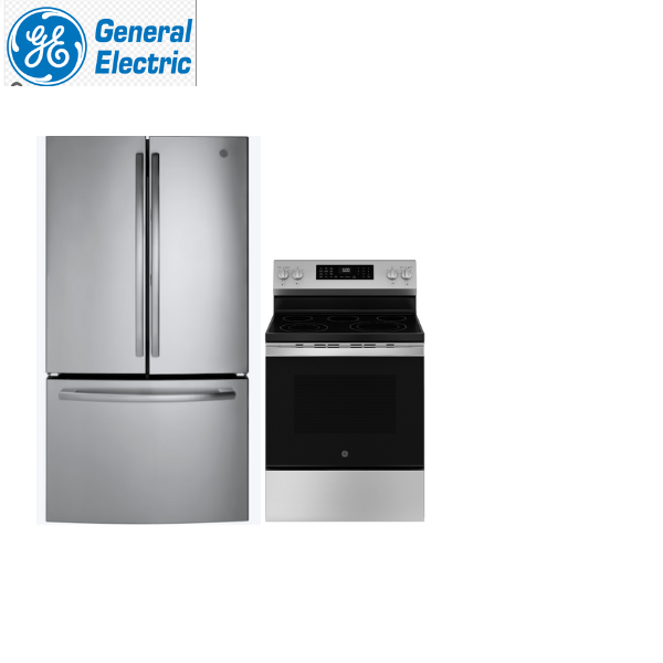 GE PACKAGE 3 DOOR FRIDGE+ GE 4 burner STOVE