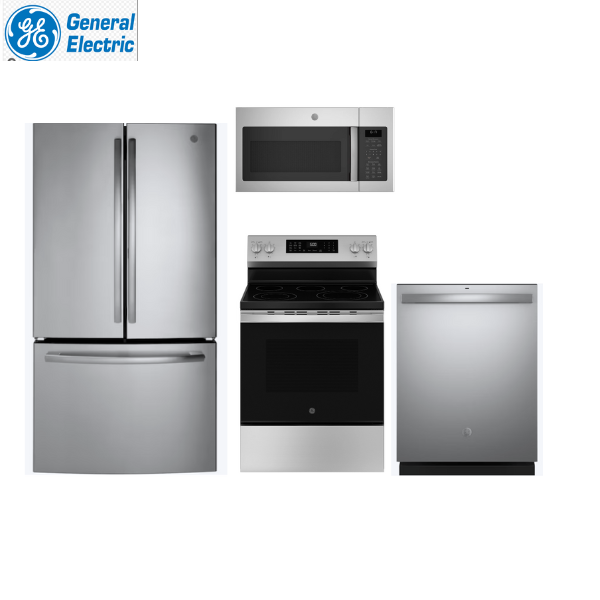 GE PACKAGE 3 DOOR FRIDGE+ GE 4 burner STOVE