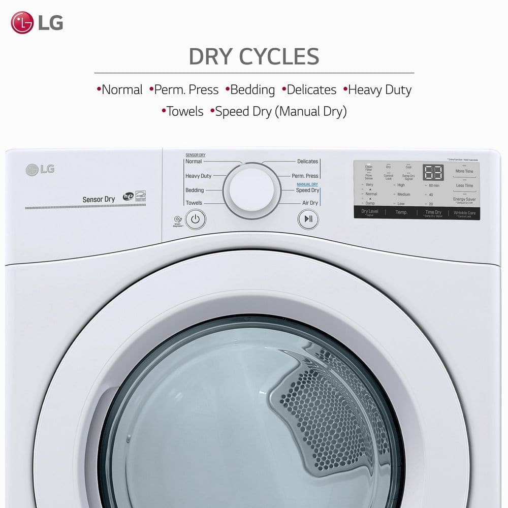 LG 7.4 Cu. Ft. vented Stackable Electric Dryer in White with Sensor Dry