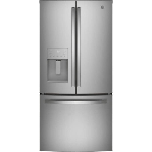 Model #GFE24JYKFS  GE Standard-Depth 23.7-Cu. Feet 3 -Door French Door Refrigerator with Ice Maker with water and Ice dispenser ( Stainless Steel ) ENERGY STAR Certified