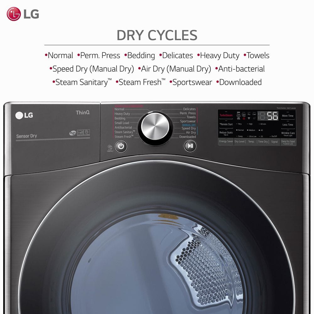 LG 7.4 Cu. Ft. Vented SMART Stackable Electric Dryer in Black Steel with TurboSteam and Sensor Dry Technology , DLEX4000B