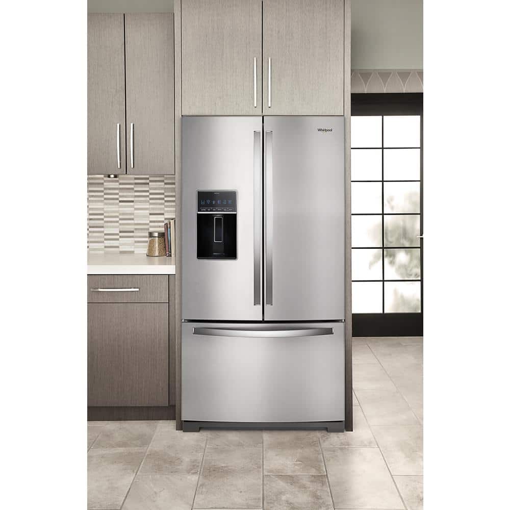 Model #WRF767SDHZ Whirlpool Standard-Depth 26.8-Cu. Feet 3 -Door French Door Refrigerator with Dual Ice Maker with water and Ice dispenser ( Fingerprint Resistant Stainless Steel ) ENERGY STAR Certified