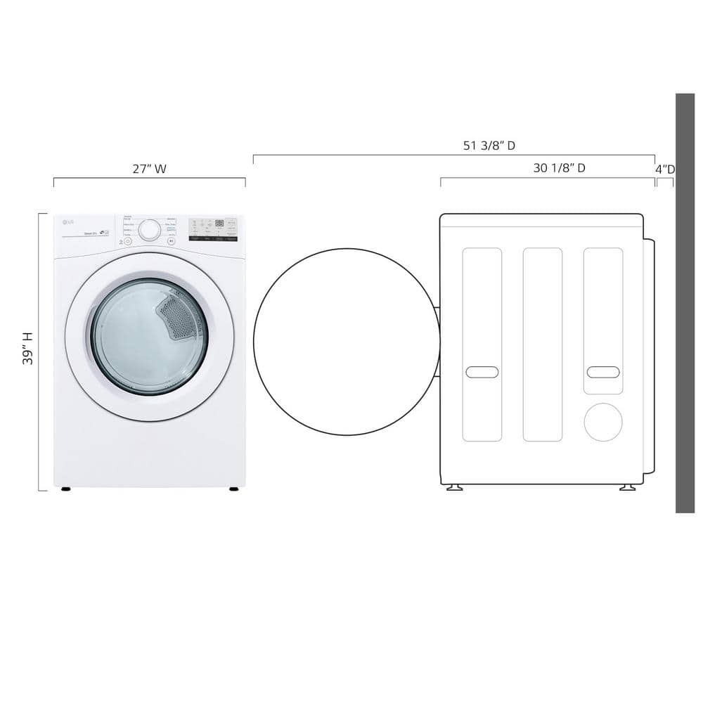 LG 7.4 Cu. Ft. vented Stackable Electric Dryer in White with Sensor Dry