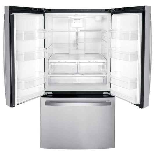 GNE27JYMFS GE Standard-Depth 27-Cu. Feet 3 -Door French Door Refrigerator with Ice Maker with water dispenser ( Fingerprint-resistant Stainless Steel ) ENERGY STAR Certified
