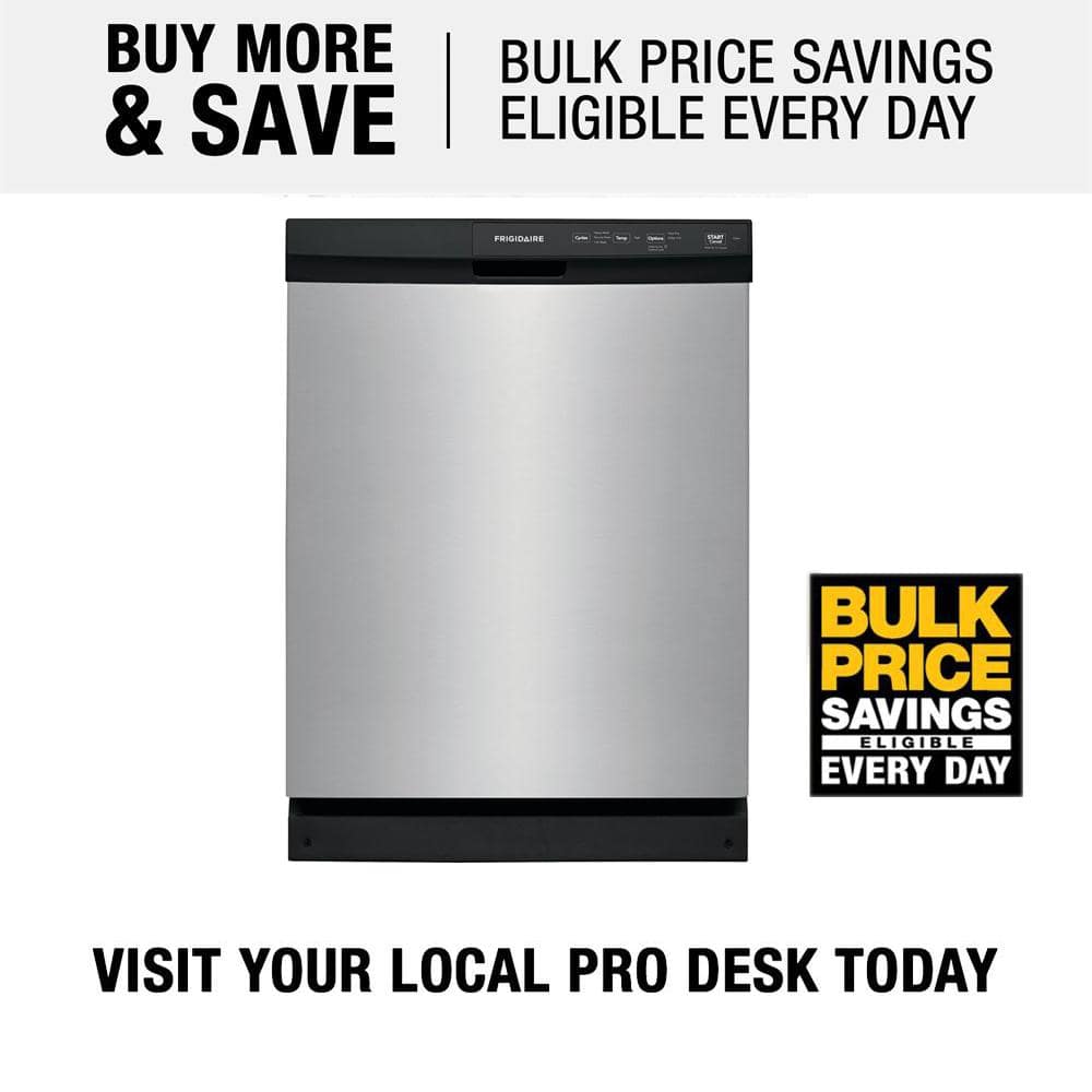 Frigidaire 24 In. in. Front Control Built-In Tall Tub Dishwasher in Stainless Steel with 3-Cycles, 55 dBA