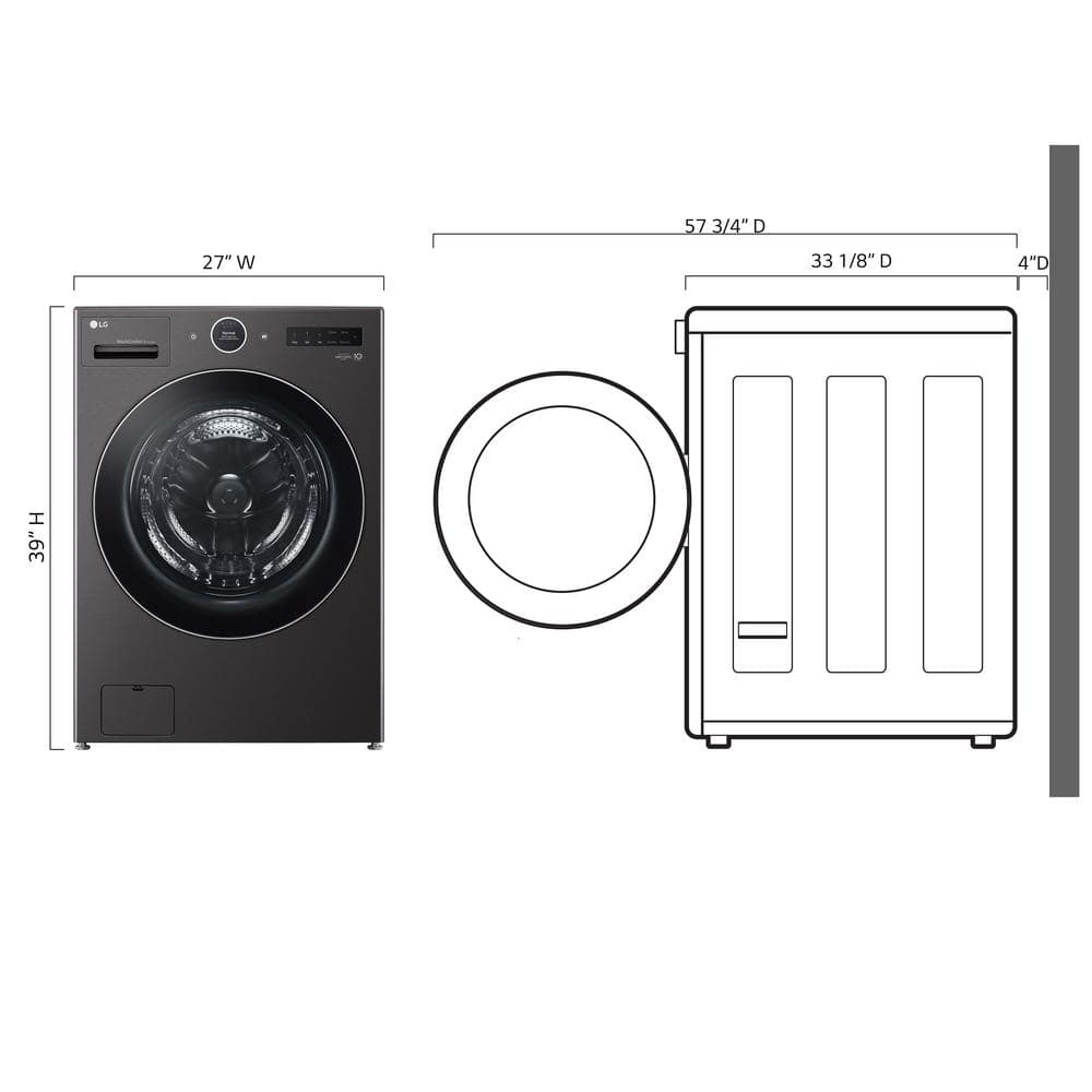 LG 5.0 cu. ft. Mega Capacity Smart Front Load Electric All-in-One Washer Dryer Combo with TurboWash360 WiFi in Black Steel