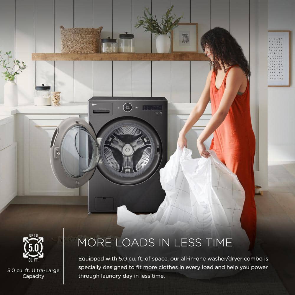 LG 5.0 cu. ft. Mega Capacity Smart Front Load Electric All-in-One Washer Dryer Combo with TurboWash360 WiFi in Black Steel