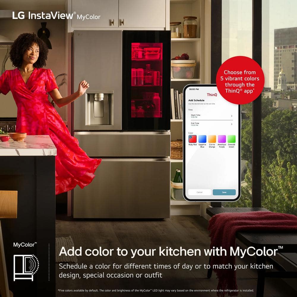 Model #LF29S8365S LG Standard-Depth InstaView MyColor 28.6-Cu. Feet 4 -Door Smart Compatible French Door Refrigerator with Dual Ice Maker with water and Ice dispenser and Door within Door ( PrintProof Stainless Steel ) ENERGY STAR Certified
