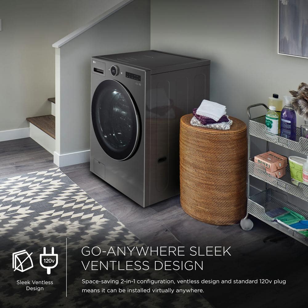 LG 5.0 cu. ft. Mega Capacity Smart Front Load Electric All-in-One Washer Dryer Combo with TurboWash360 WiFi in Black Steel