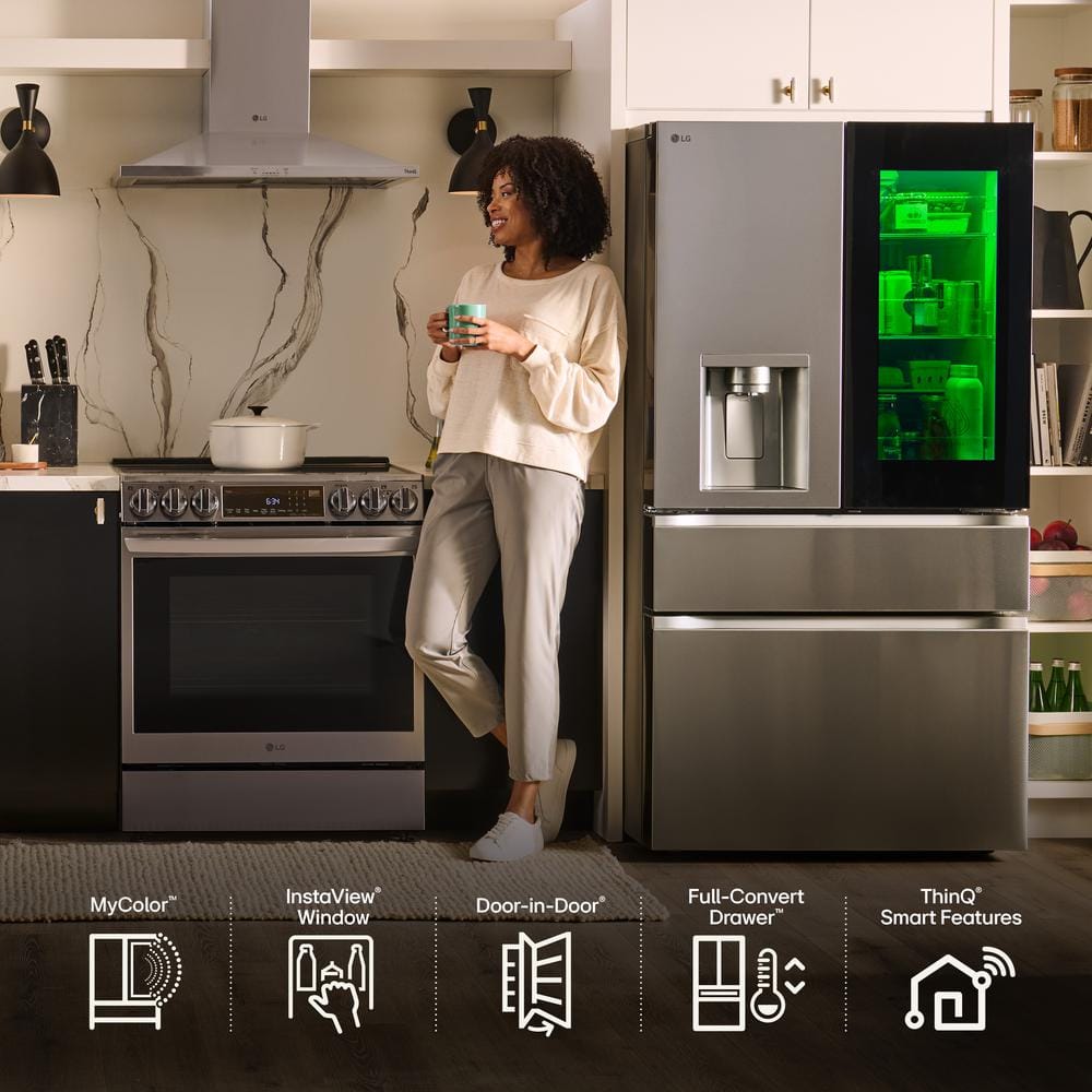 Model #LF29S8365S LG Standard-Depth InstaView MyColor 28.6-Cu. Feet 4 -Door Smart Compatible French Door Refrigerator with Dual Ice Maker with water and Ice dispenser and Door within Door ( PrintProof Stainless Steel ) ENERGY STAR Certified