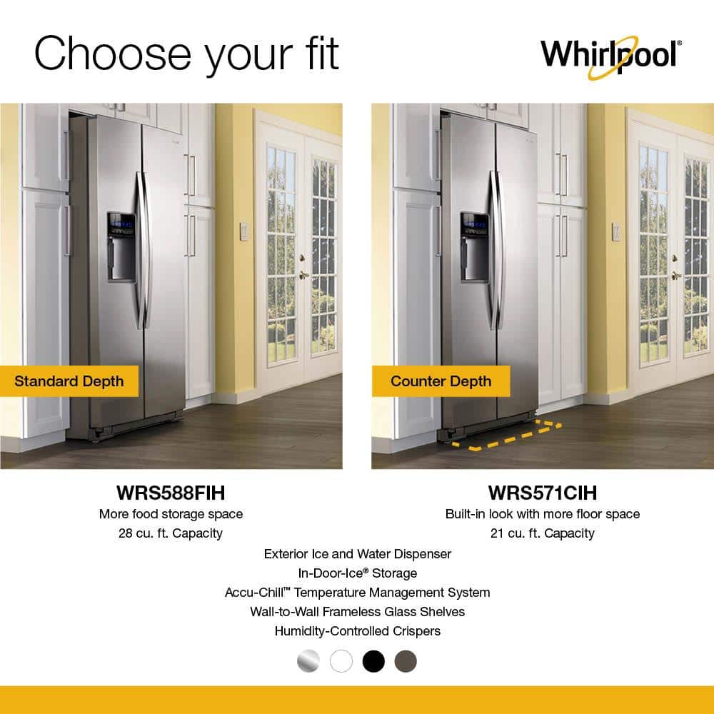 WRS588FIHZ Whirlpool 28.4-cu ft Side-by-Side Refrigerator with Ice Maker, Water and Ice Dispenser (Fingerprint Resistant Stainless Steel)