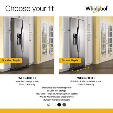 WRS588FIHZ Whirlpool 28.4-cu ft Side-by-Side Refrigerator with Ice