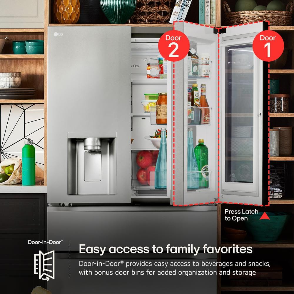 Model #LF29S8365S LG Standard-Depth InstaView MyColor 28.6-Cu. Feet 4 -Door Smart Compatible French Door Refrigerator with Dual Ice Maker with water and Ice dispenser and Door within Door ( PrintProof Stainless Steel ) ENERGY STAR Certified