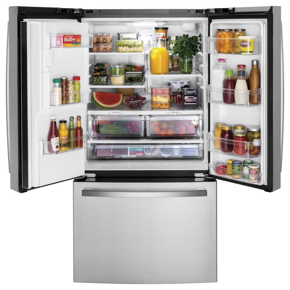 Model #GFE26JYMFS GE 25.6-cu ft French Door Refrigerator with Ice Maker, Water and Ice Dispenser (Fingerprint-resistant Stainless Steel) ENERGY STAR