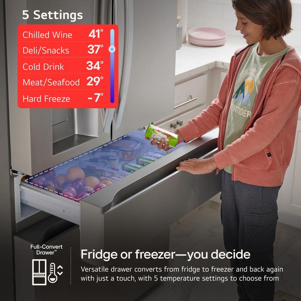 Model #LF29S8365S LG Standard-Depth InstaView MyColor 28.6-Cu. Feet 4 -Door Smart Compatible French Door Refrigerator with Dual Ice Maker with water and Ice dispenser and Door within Door ( PrintProof Stainless Steel ) ENERGY STAR Certified
