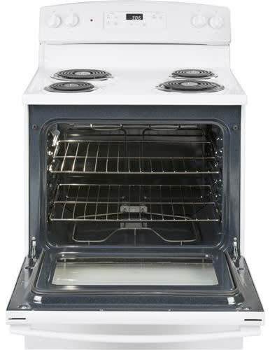 GE JBS360DMWW 30 Inch Freestanding Electric Range with 4 Elements, 5.0 cu. ft. Oven Capacity, Storage Drawer, Dual-Element Bake, Sabbath Mode, Sensi-Temp Technology, and UL Listed: White