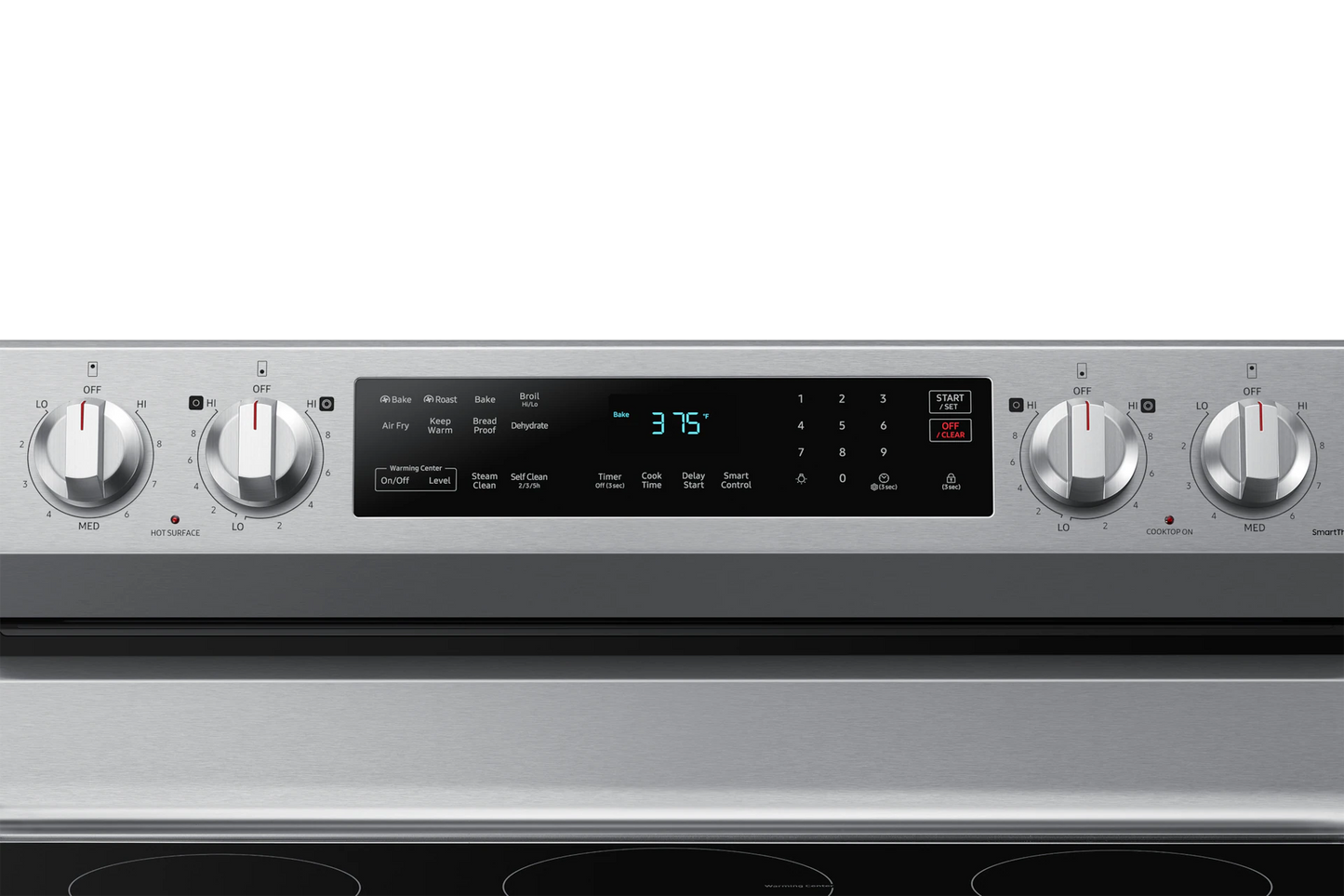 NE63A6511SS  Samsung 30 in. 5-Burner Element Smart Freestanding Electric Range in Stainless Steel with Wi-Fi and No Preheat AirFry