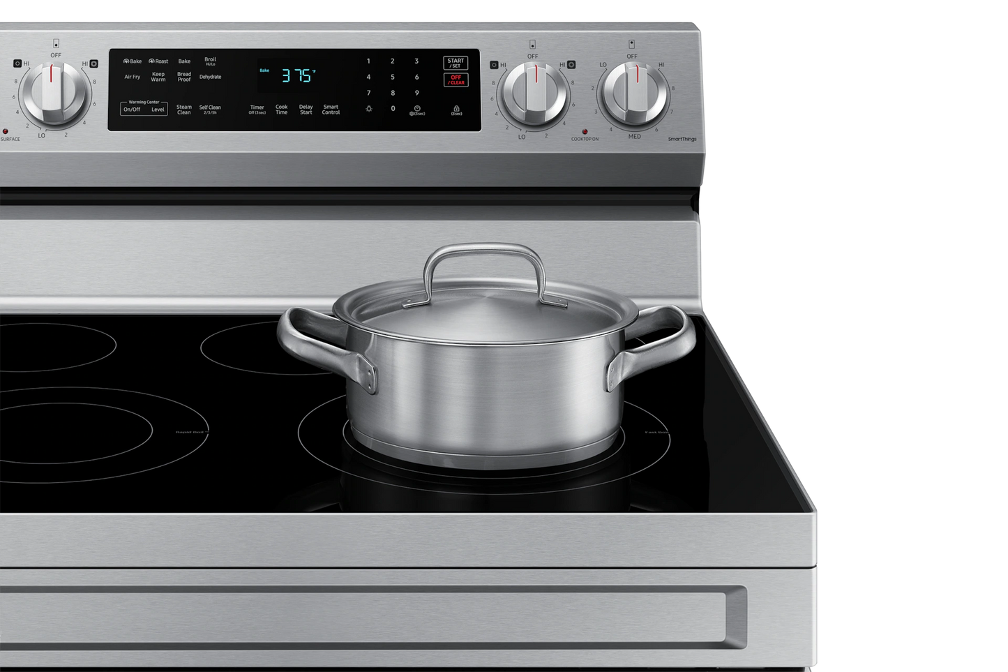 NE63A6511SS  Samsung 30 in. 5-Burner Element Smart Freestanding Electric Range in Stainless Steel with Wi-Fi and No Preheat AirFry