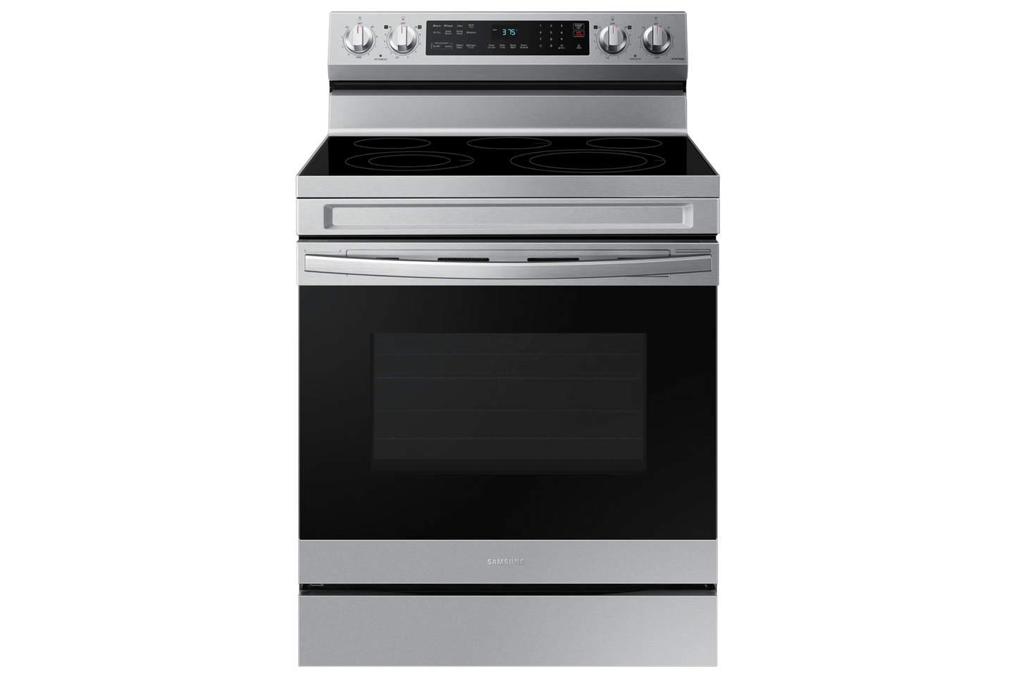 NE63A6511SS  Samsung 30 in. 5-Burner Element Smart Freestanding Electric Range in Stainless Steel with Wi-Fi and No Preheat AirFry
