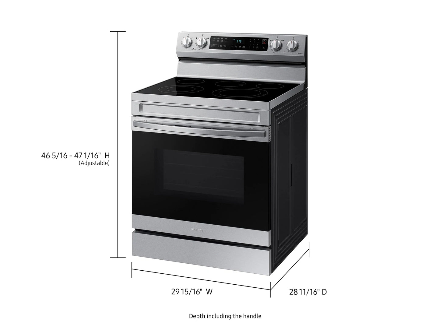 NE63A6511SS  Samsung 30 in. 5-Burner Element Smart Freestanding Electric Range in Stainless Steel with Wi-Fi and No Preheat AirFry